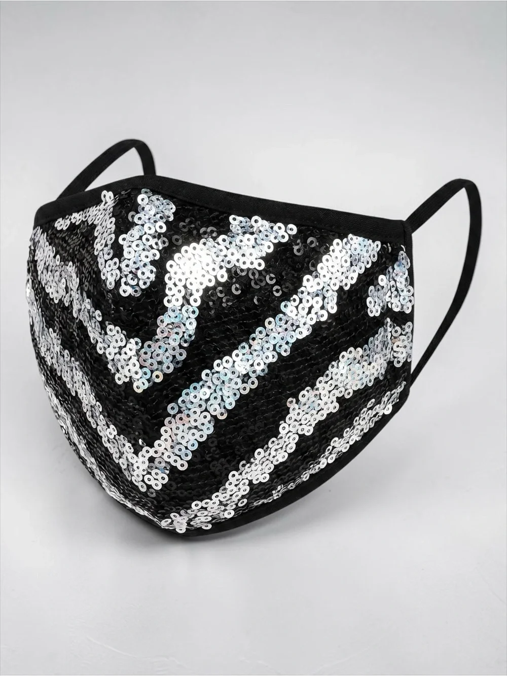 Black Silver Sequin Face Mask Sparkly Glam Reusable Stretch NWT Sealed